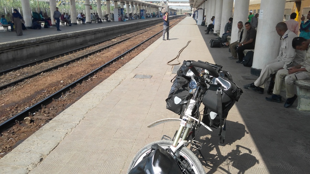 Train station in Minya Egypt with my bicycle and the police.