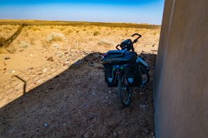 Hiding in the shade of telecomunication towers in Sahara desert in Sudan, from Dongola to Karima.