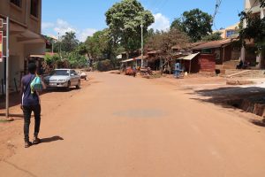 Street in Entebbe Uganda on bicycle.