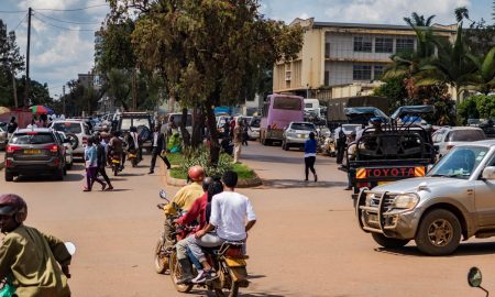 Traffic in Kampala Uganda on bicycle.