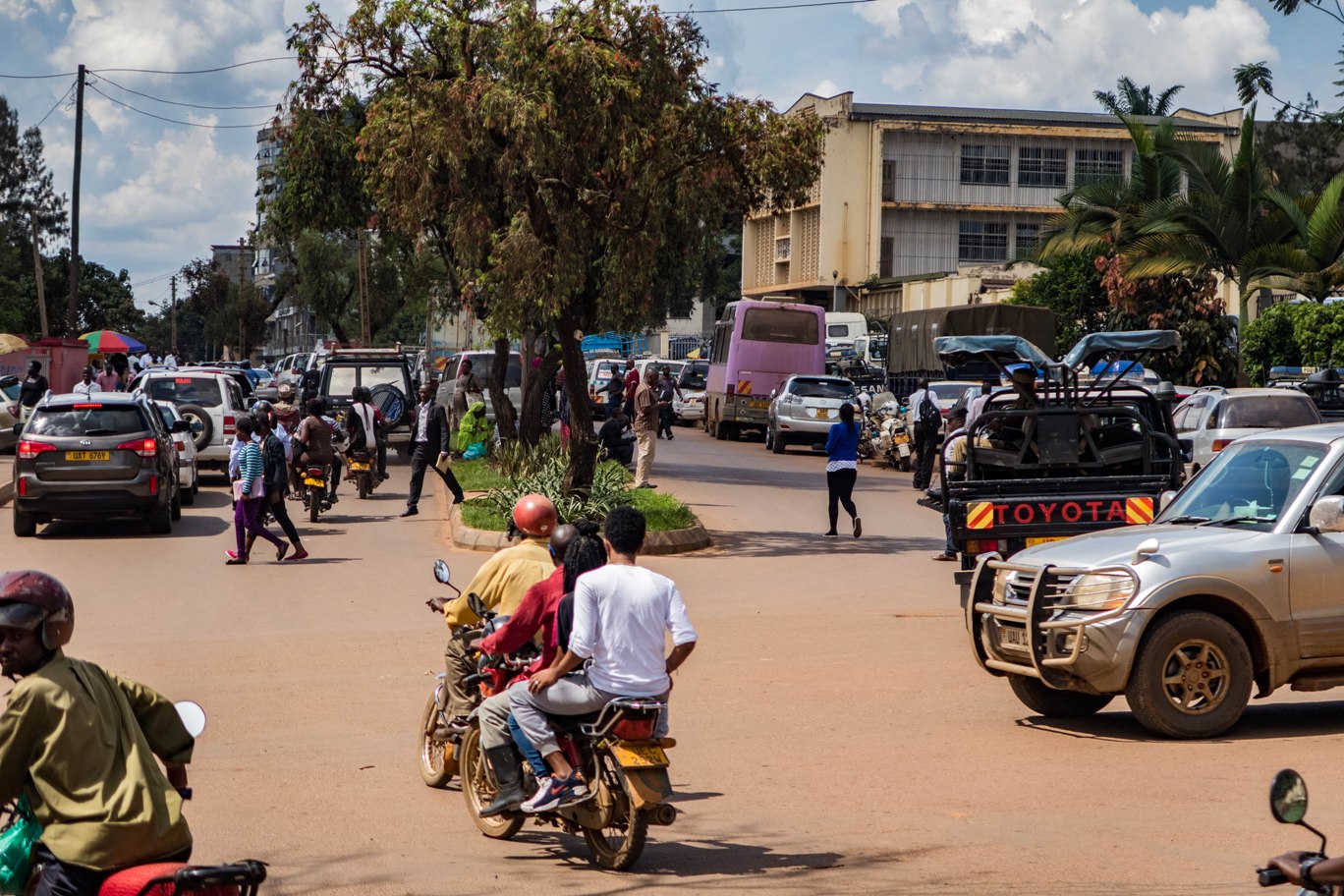 Traffic in Kampala Uganda on bicycle.
