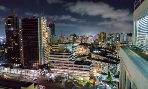 Dar Es Salaam city of peace in the night from a skyscraper.