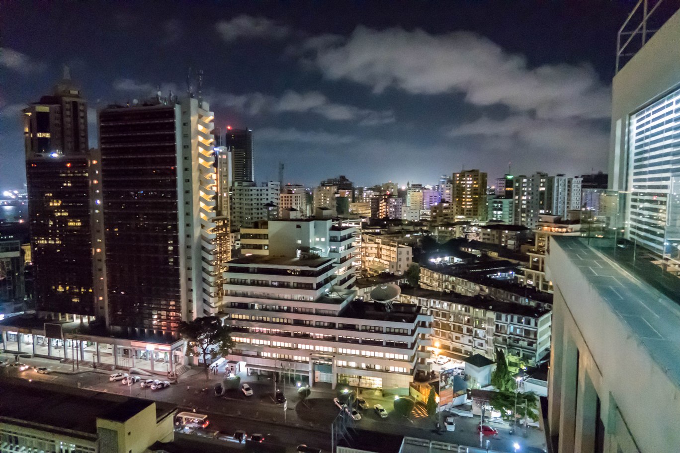 Dar Es Salaam city of peace in the night from a skyscraper.