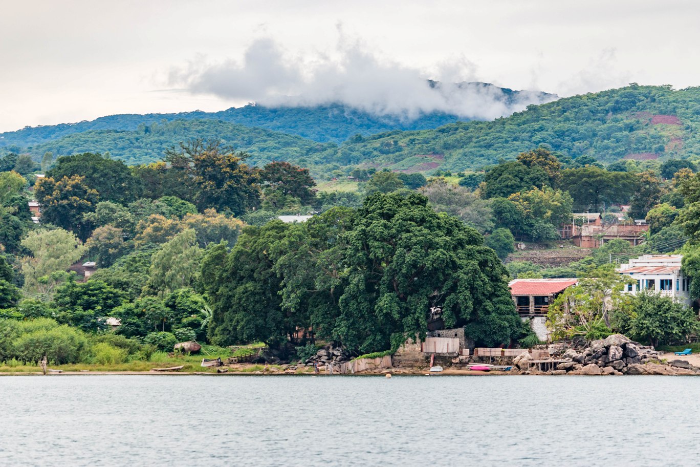 View from Nkhata Bay at Majoka Village with a bicycle cycling from Cairo to Cape Town in malawi.