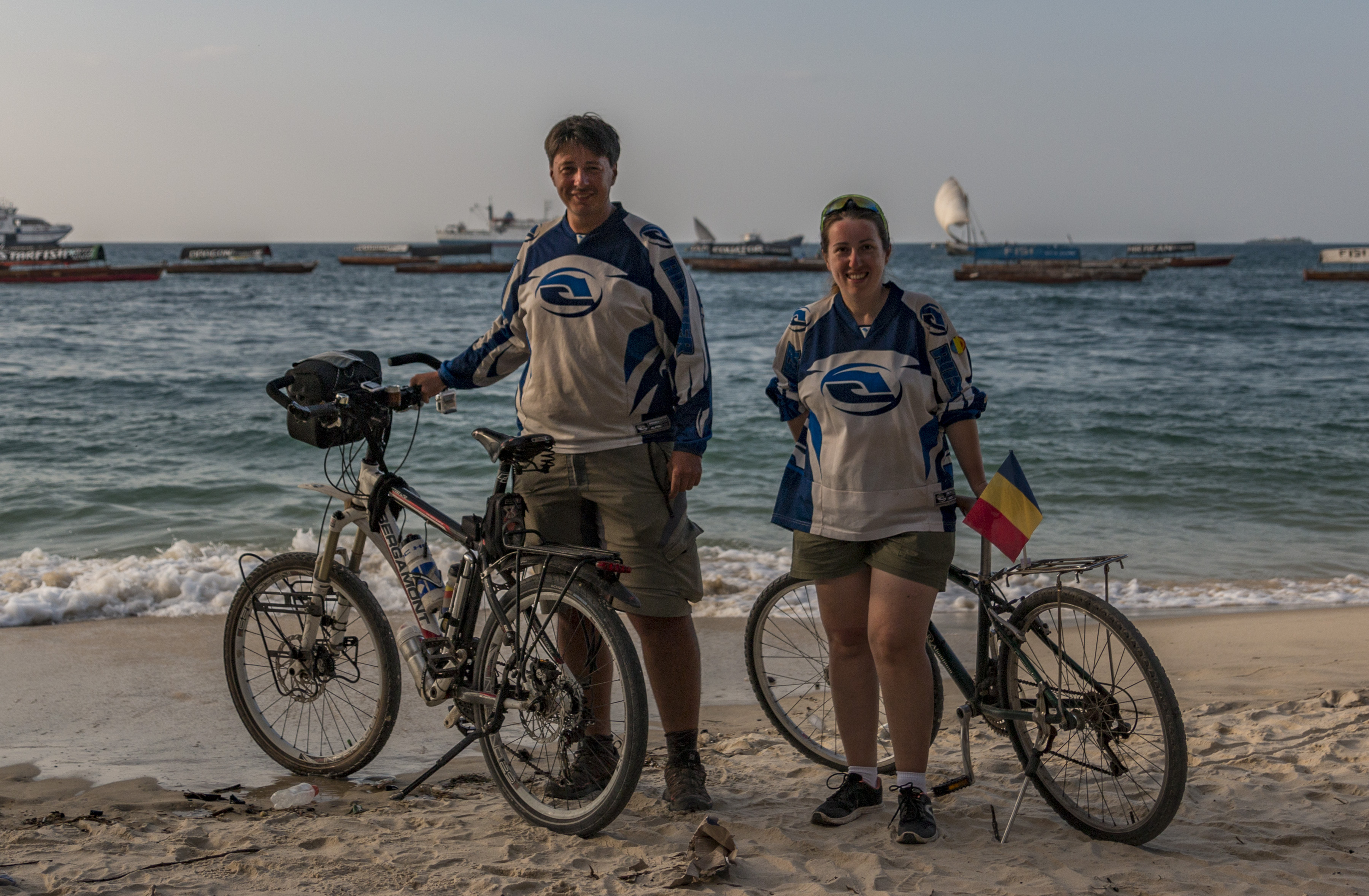 Beach view in Stone Town in zanzibar with our bicycles that we carryed them on the fast ferry from dar es salaam.