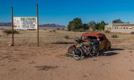 Cycling in Sersriem towards Deadvlei on C14 with a bicycle in Namibia on gravel road.