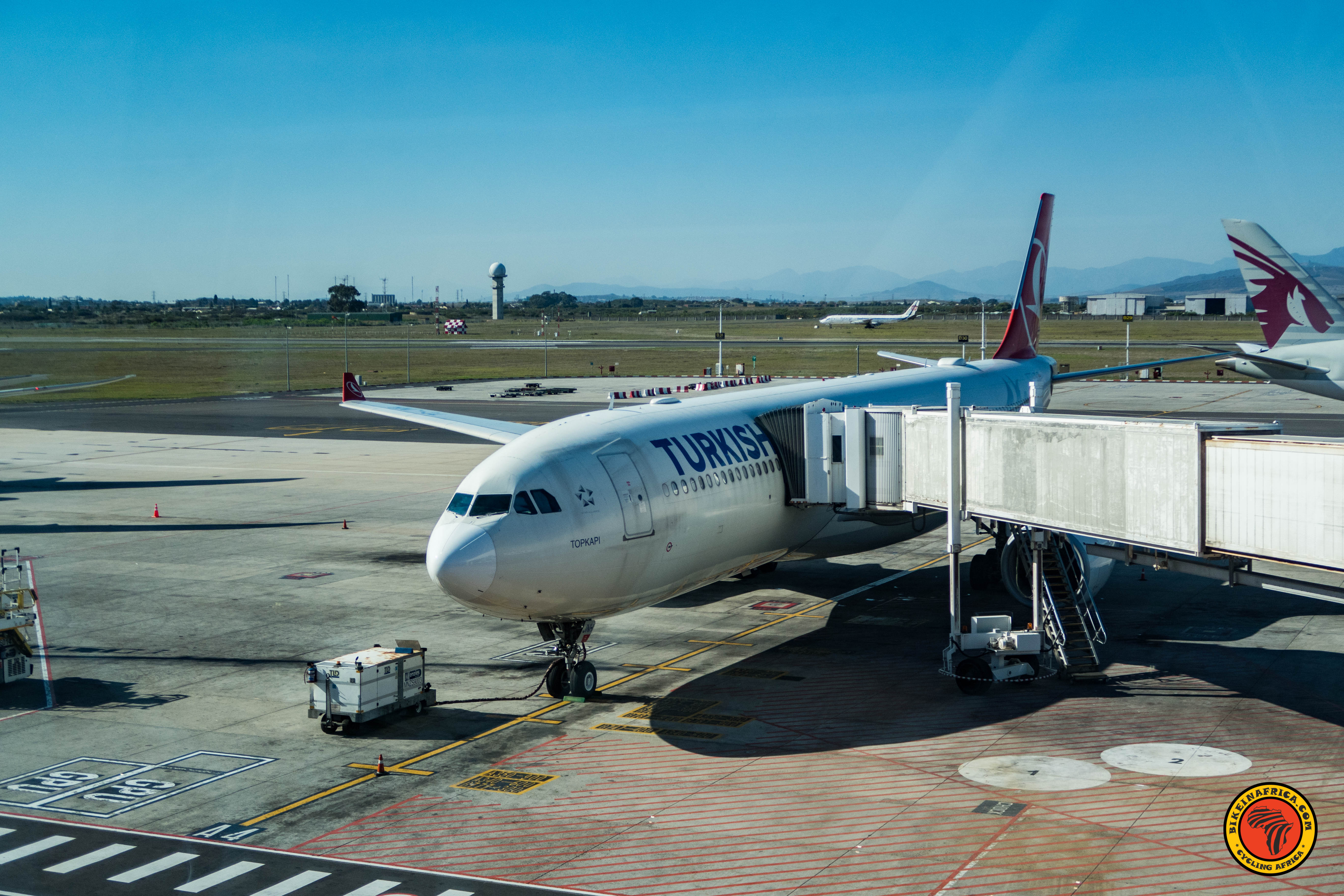 Good bye Africa from Cape Town , south africa with a bicycle on a plane.