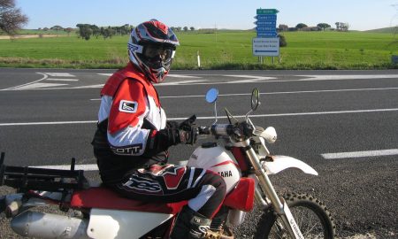 Motorcycle in Civitavecchia Italy preparing to cross with a ferry to Tunis.